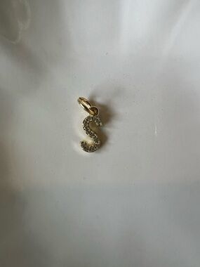 Dainty 14k Gold Plated Crystal 'S' Initial Charm Pendant - Jewelry